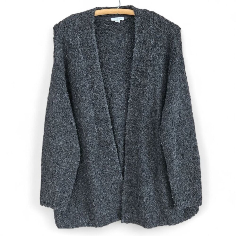 Pure Jill Womens Open Front Black Cardigan Sweater Boucle Wool Blend Large
